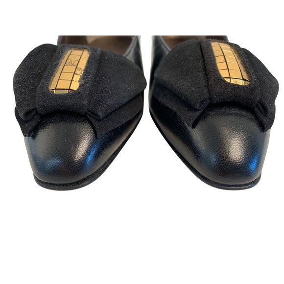 VTG Bruno Magli Black Leather Flats Bow Made In Italy Size 5 8949 GUC - Picture 7 of 10